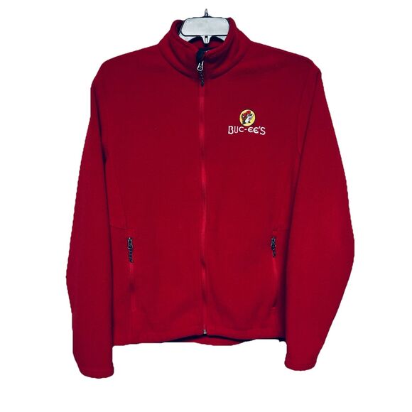 Buc-ee's Full Zip Red Fleece Jacket Embroidered Beaver Logo Bucees Adult M - Picture 1 of 4